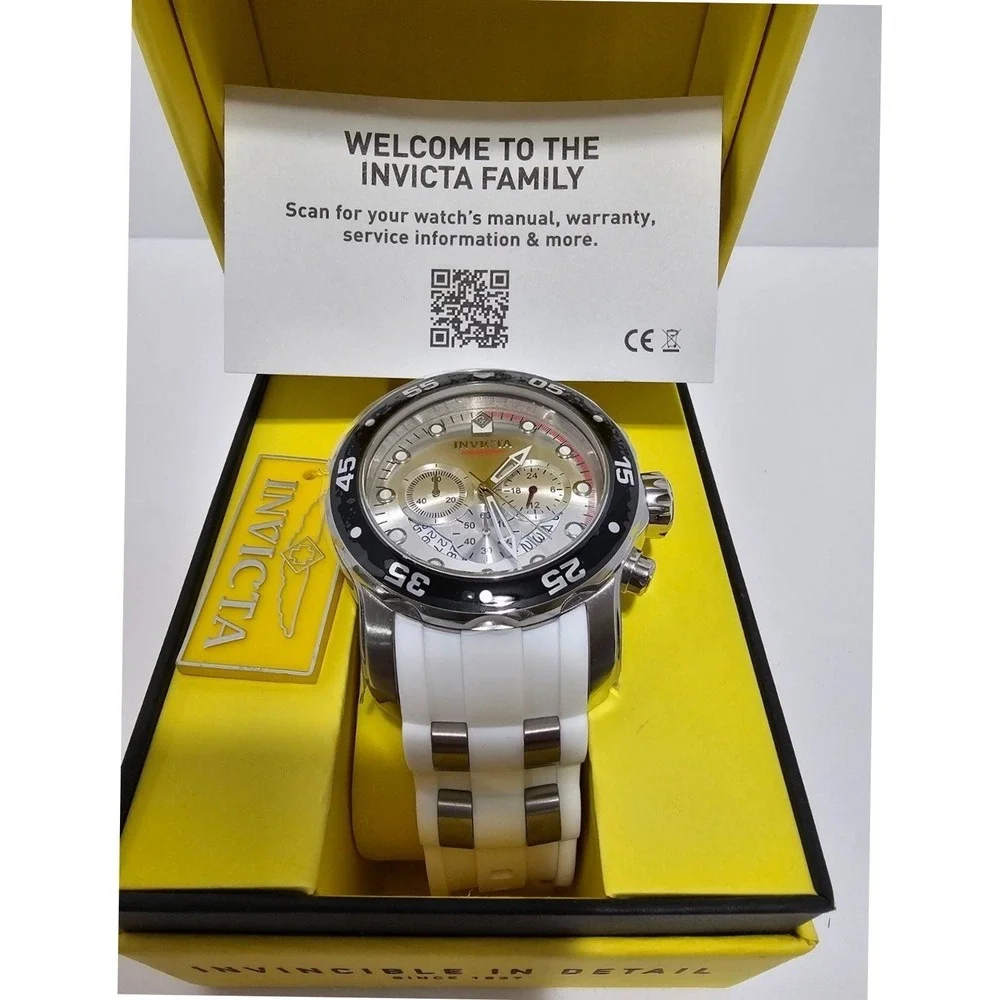 Invicta Pro Diver 20290 Mens Chronograph Watch‎ White Silicone Silver Dial 48mm